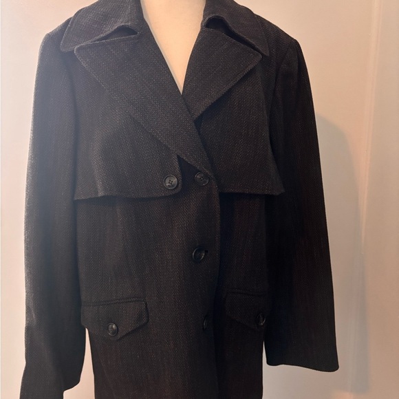 Lafayette 148 New York Brown Pea Coat with Notched Lapel Wool Sz 22 - Picture 1 of 13